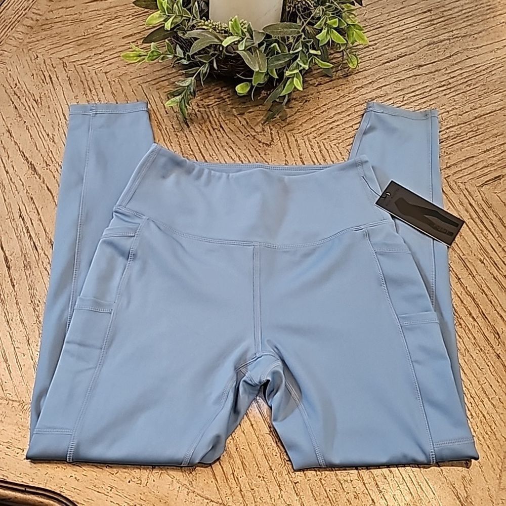High waisted blue leggings size S NWT
